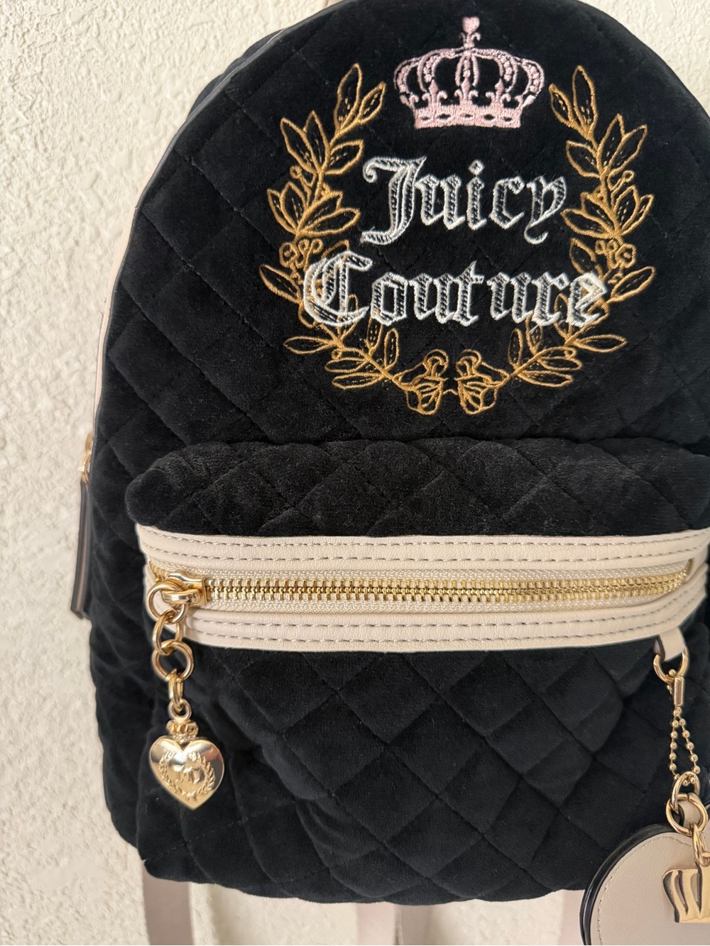 Juicy Couture Black Suede Quilted Mini Backpack with Heart Charm - Picture 4 of 7